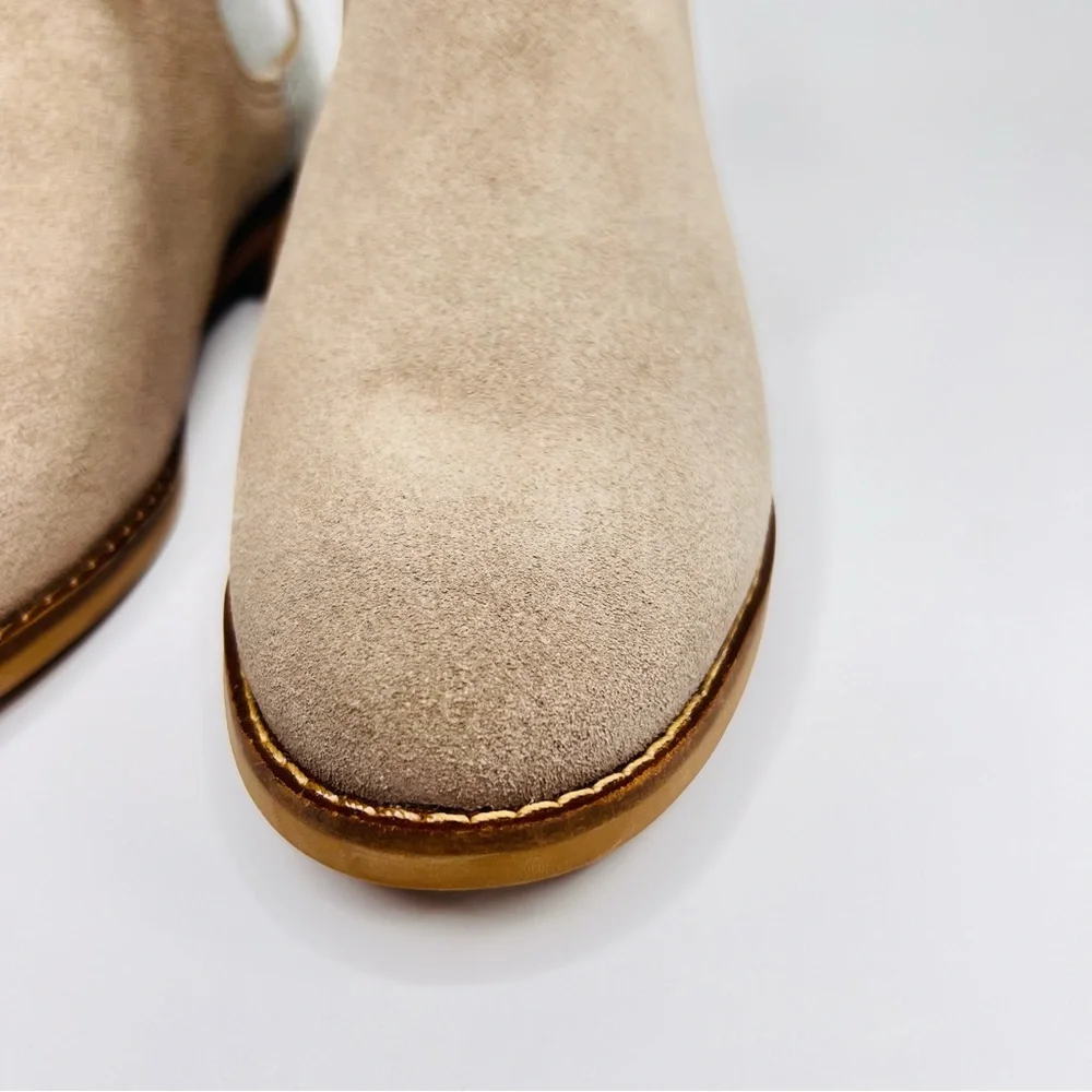 Toms Ella Desert Taupe Suede Silver Metallic Distressed Leather Ankle Bo…